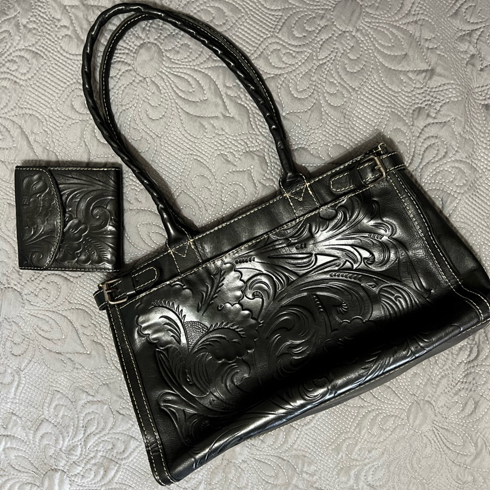 Patricia Nash tooled leather purse with matching wallet